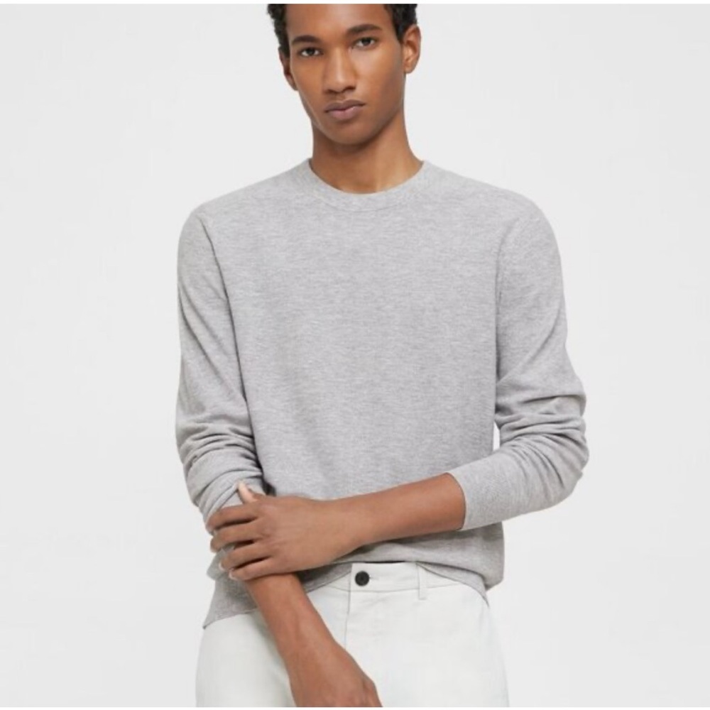 Theory Leiman Cotton Cashmere Crewneck Lightweight Pullover Gray Sweater Size XL